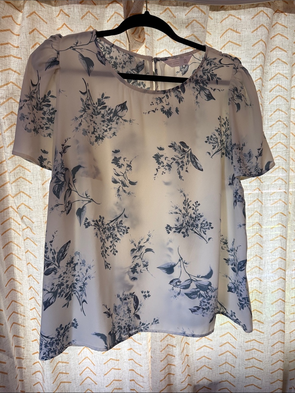 LC Lauren Conrad Cream Blouse with Blue Floral Print